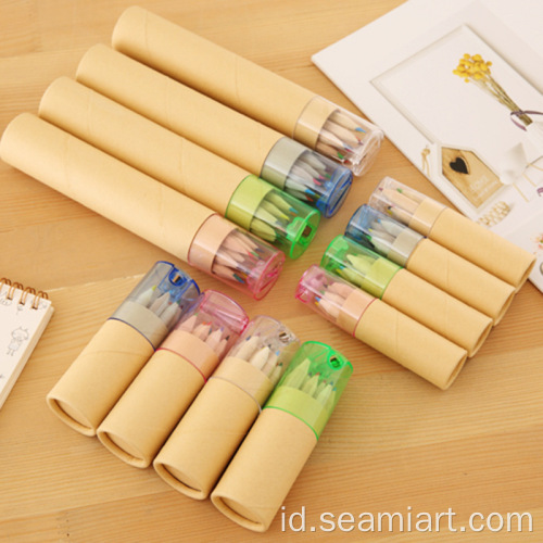 12colors anak -anak warna pensil kraft kotak tabung kertas